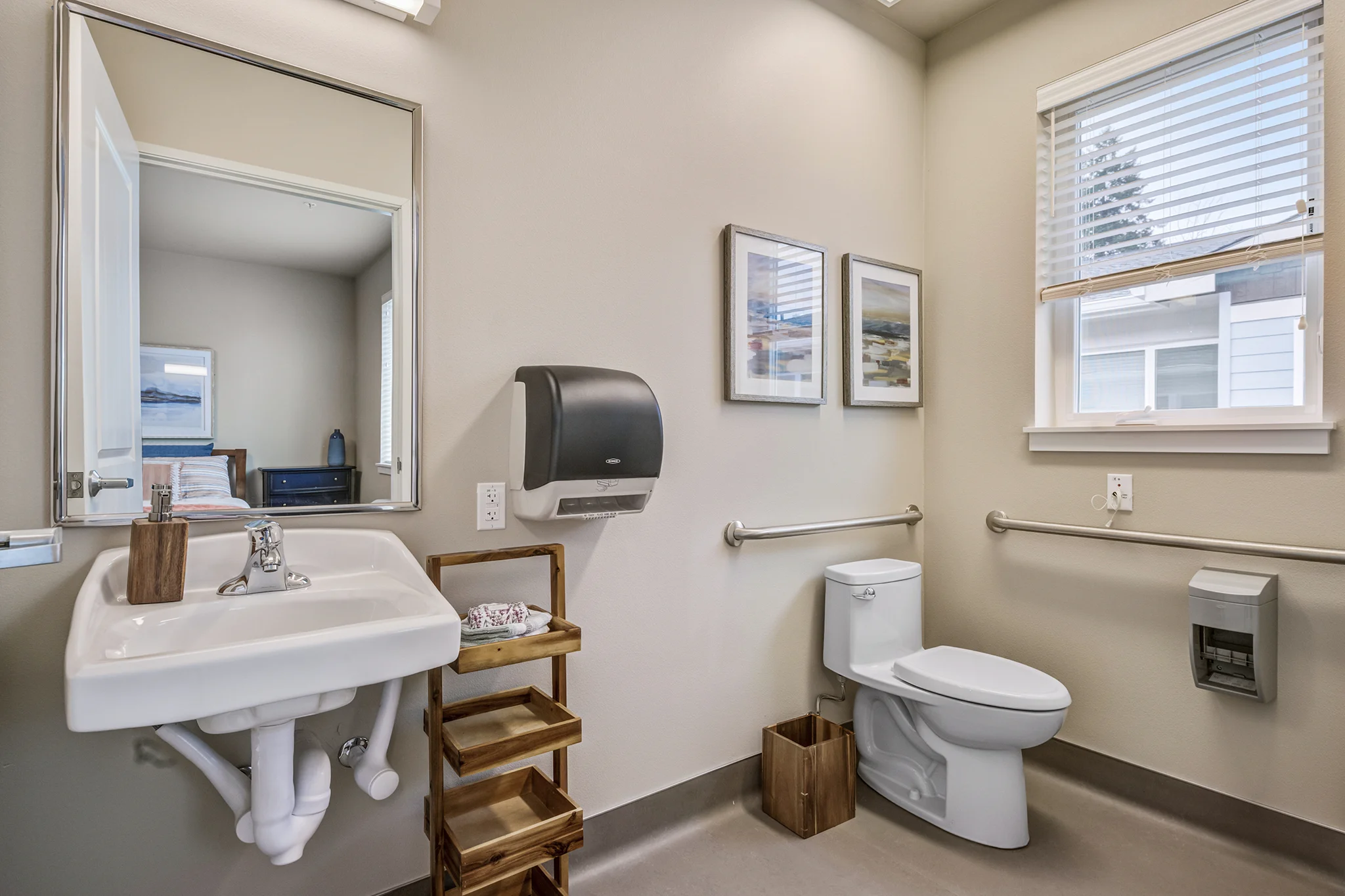 Spacious bathroom with appropriate senior accommodations