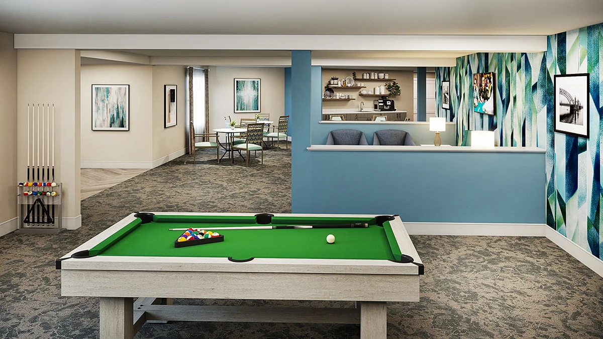 Pool table in game room