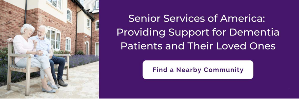 Senior services of america banner saying how they are providing support for dementia patients and their loved ones